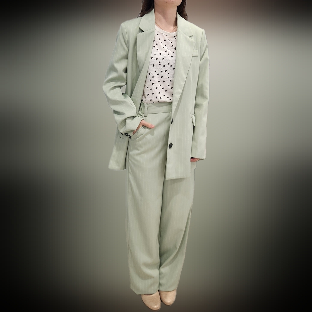 Tailored Soft Green Wide Pants Suit